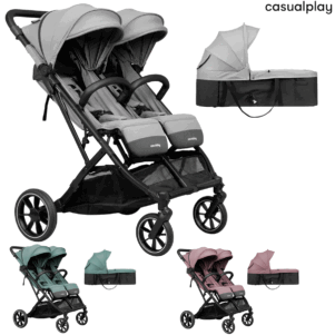 Cochecito gemelar tour twin max con un capazo de Casualplay
