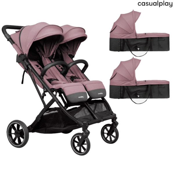 twin-2-capazos-rosas cochecito gemelar tour twin max con 2 capazos de casualplay
