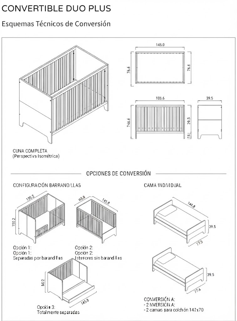 cuna (convertible en camita) para gemelos duo plus 140 x 70 de ros 1 cuna (convertible en camita) para gemelos duo plus 140 x 70 de ros