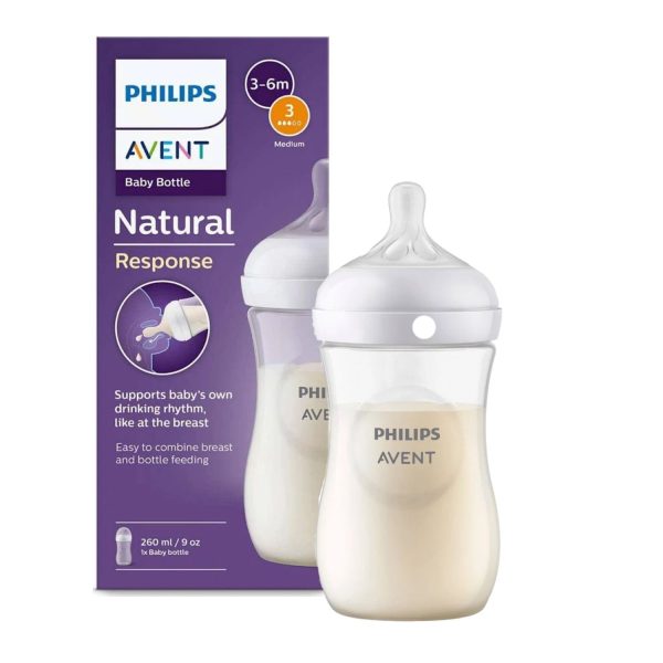 biberon natural response de cristal de 240ml con tetina t3 de 1m+ de philips avent