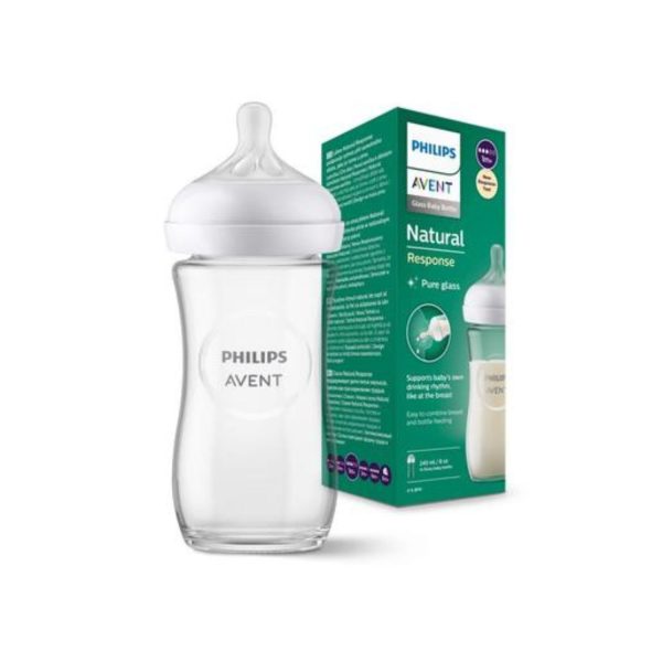 biberon natural response de cristal de 240ml con tetina t3 de 1m+ de philips avent