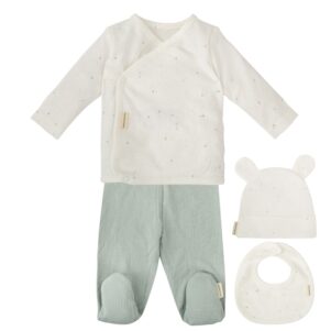 Conjunto primera puesta 4 piezas (jubon y polaina) (0/1m) punto 50% algodón + 50% bambú de Bimbidreams