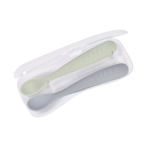 1ª etapa 2 juego de cucharas de silicona + caja de transporte de Béaba