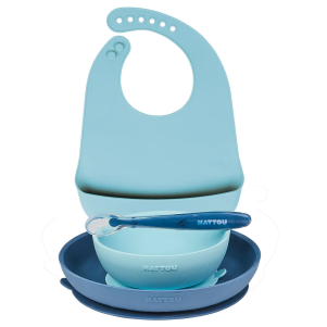 Set vajilla + babero SILICONE de NATTOU