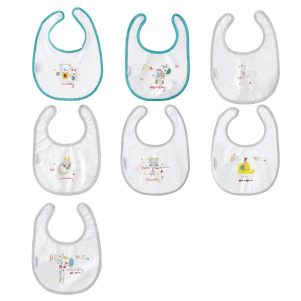 pack 7 baberos bordados de rizo  100% algodón semanario basics de bimbidreams