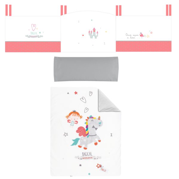 funda nórdica cuna + relleno + protector + funda almohada unicornio de bimbidreams