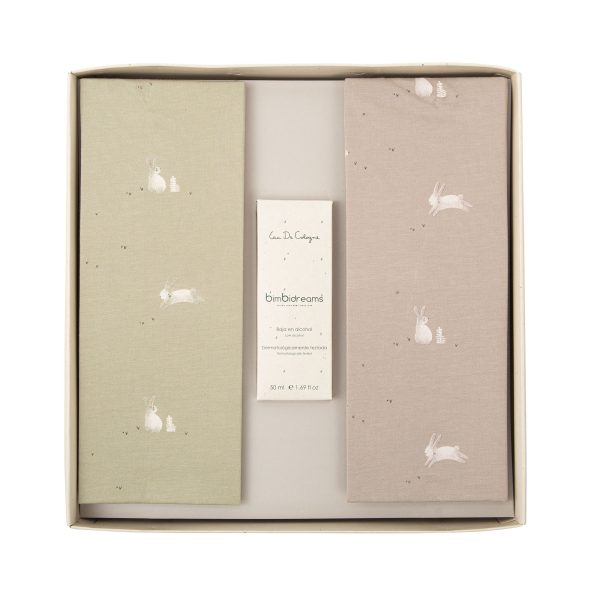 caja de regalo nº 7 - gasas bambú y agua de colonia bunny de bimbidreams