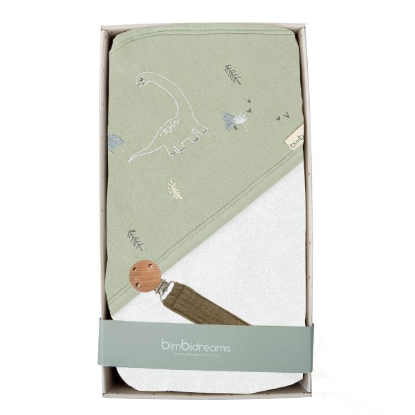 capa de baño con sujetachupetes - set regalo trex de bimbidreams