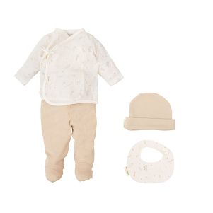 Set Nacimiento - 4p (jubon, Polaina, Gorrito y Babero 19x19) Botanic de Bimbidreams