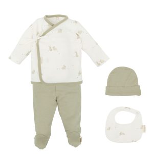 Set Nacimiento - 4p (jubon, Polaina, Gorrito y Babero 19x19) Bunny de Bimbidreams