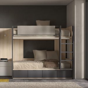 Cama litera bicolor derecha con módulo 4 contenedores 190 x 90 de Glicerio Chaves