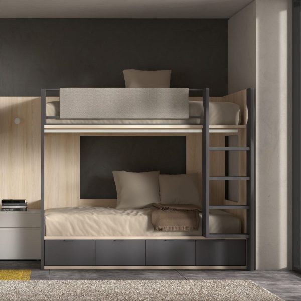 cama litera bicolor derecha con módulo 4 contenedores 190 x 90 de glicerio chaves