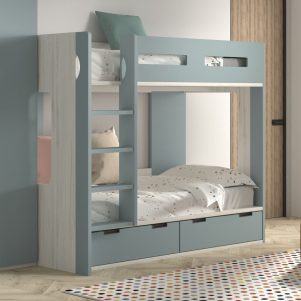 cama litera bicolor izquierda con módulo 2 baúles 190 x 90 de glicerio chaves