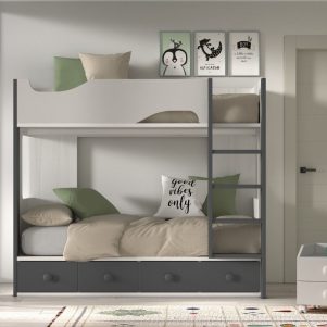Cama litera bicolor derecha con módulo 4 contenedores 190 x 90 de Glicerio Chaves