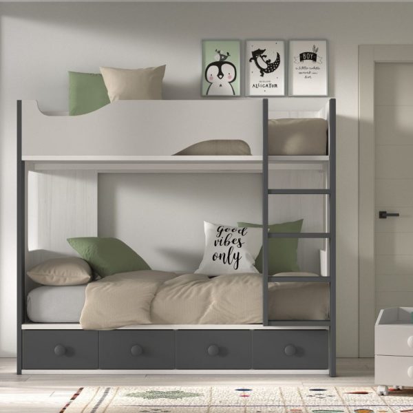 cama litera bicolor derecha con módulo 4 contenedores 190 x 90 de glicerio chaves