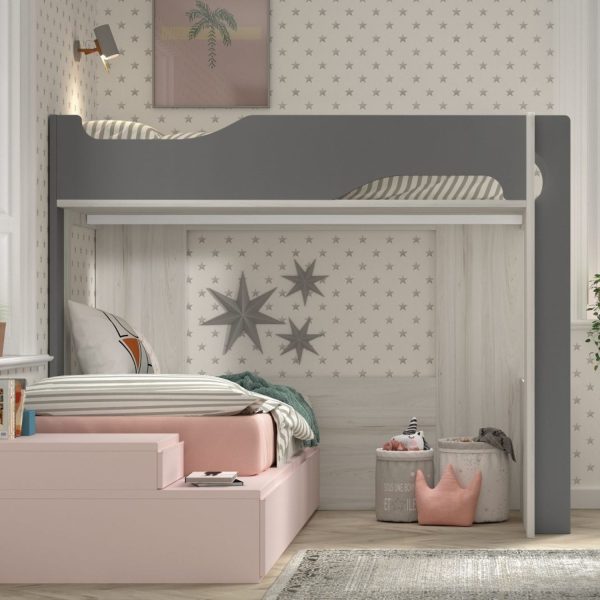 cama litera bicolor con encimera derecha con escalera lateral 190 x 90 de glicerio chaves