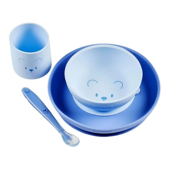 set de vajilla de silicona mealtime para niños, 4 piezas con ventosa de nattou